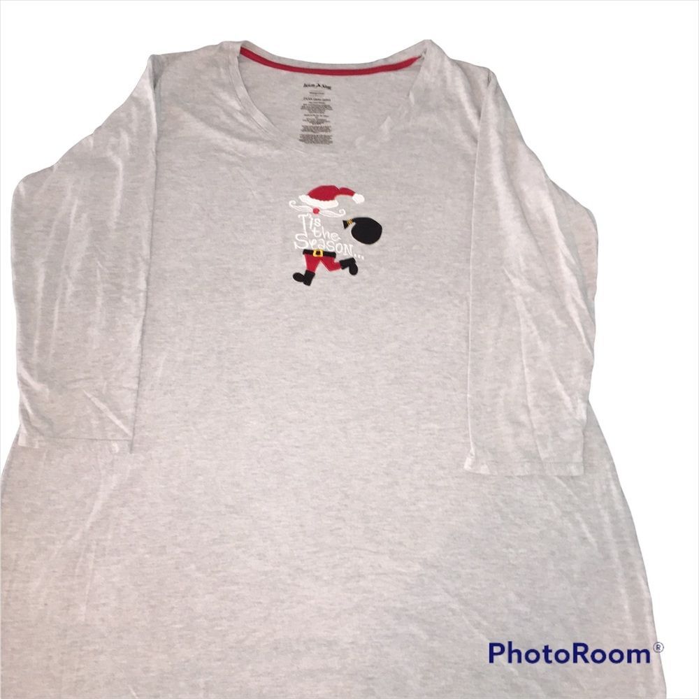 Tis the Season Santa Christmas Nightgown Sz 2X 3X (20W-24W) Gray Red Holiday